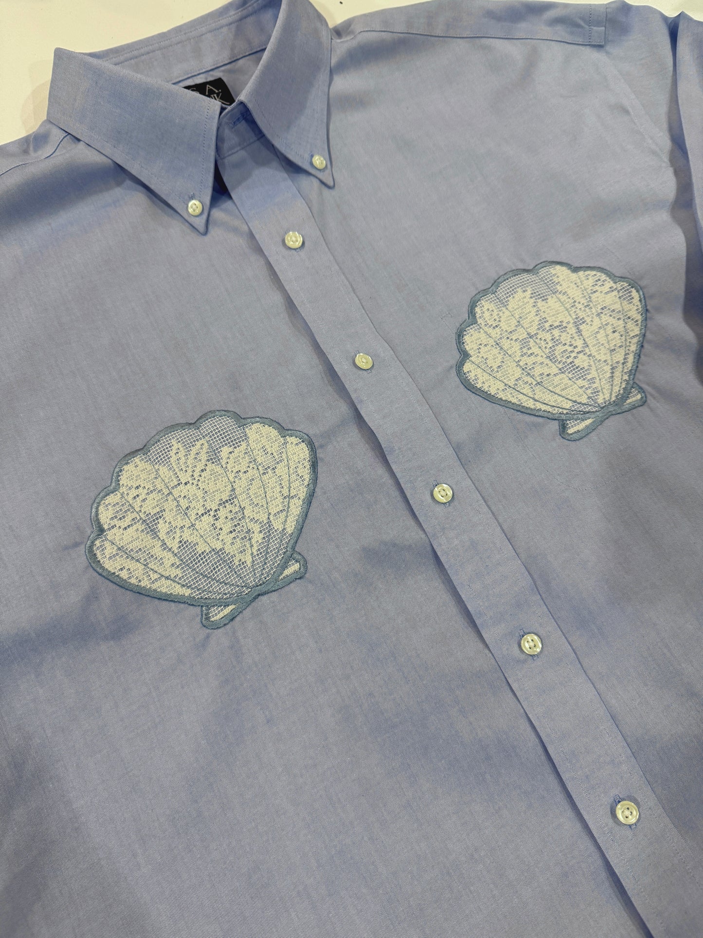 Blue Lace Seashell Button Down (M)