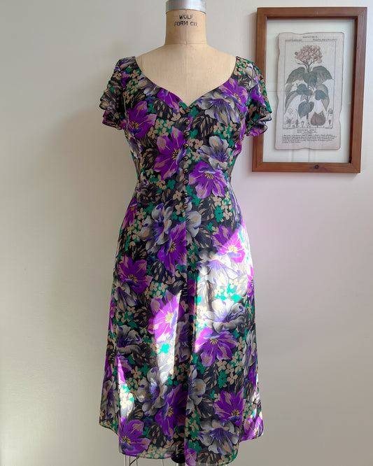 90's Silk Purple Floral Dress (M/L)