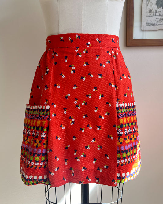 60's Red Skirt with Floral Accents - Daniel Hechter